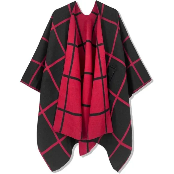 Women's Shawl Wrap Poncho Ruana Cape Open Front Cardigan Shawls for Fall Winter - Picture 6 of 7
